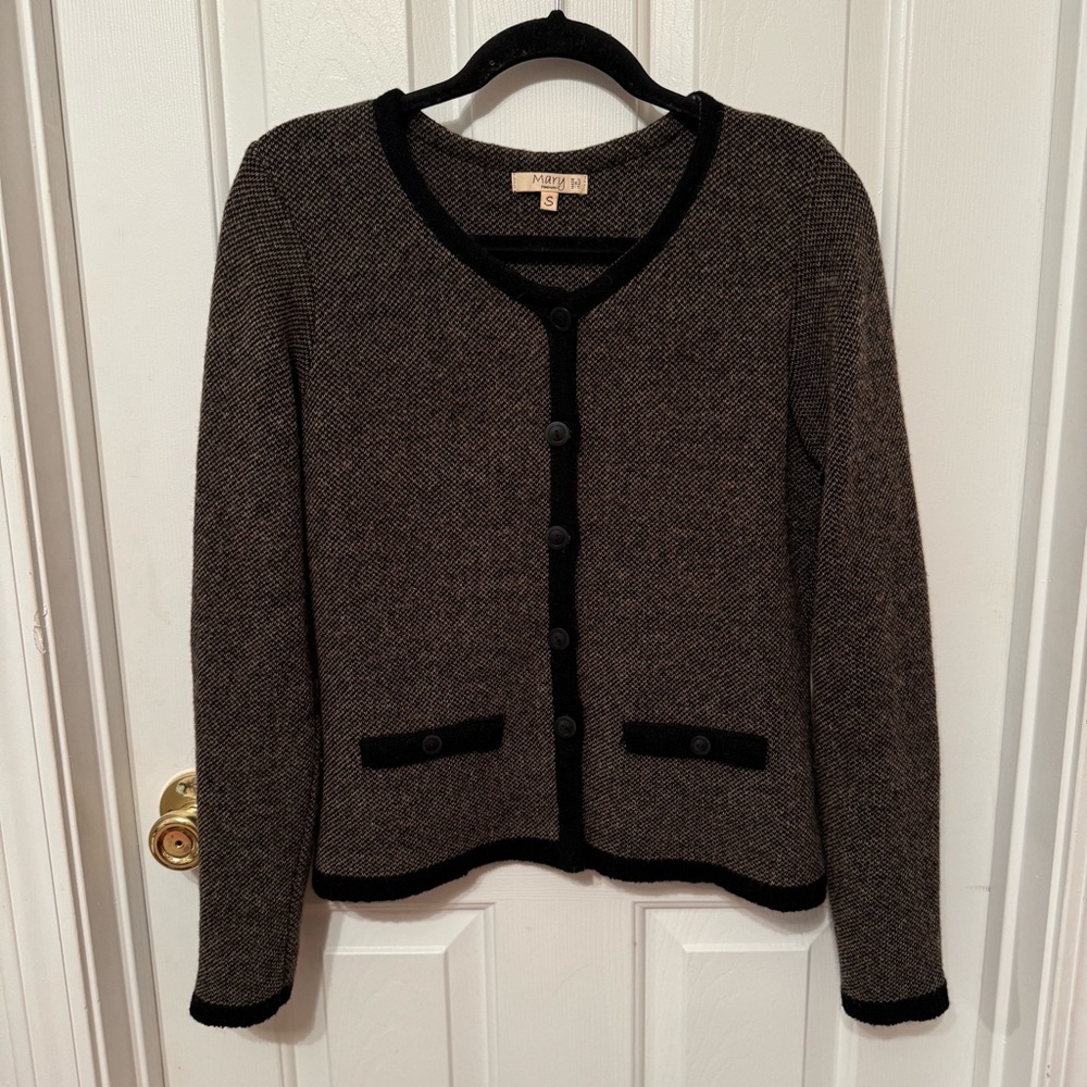 Mary Firenze Italy Black Brown Wool Blend Button Down Cardigan Size S